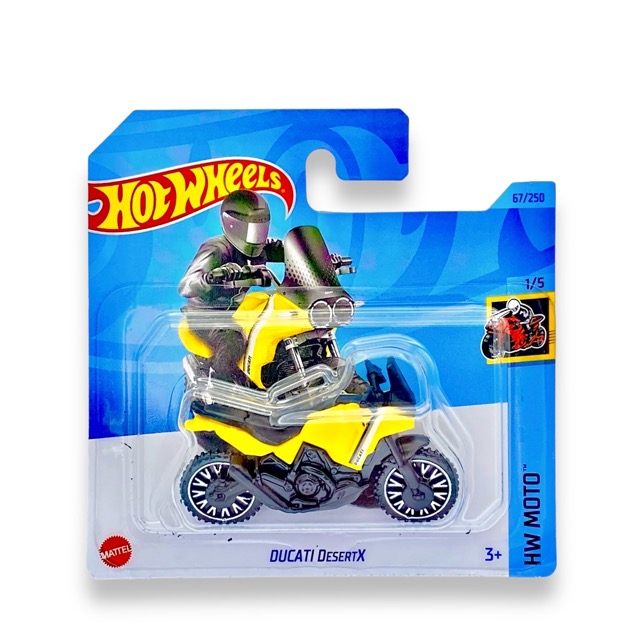 Hot Wheels Ducati DesertX (Yellow & Black) - 1/5 HW Moto - 2023 - 67/250 (Short Card) - COMES IN A KLAS CAR KEEPER HOT WHEELS PROTECTOR COLLECTORS CASE - HKK31