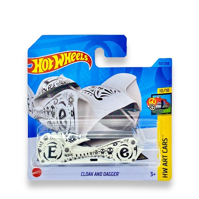 Hot Wheels Cloak and Dagger (White & Black) - 10/10 HW Art Cars - 2023 - 157/250 (Short Card) - COMES IN A KLAS CAR KEEPER HOT WHEELS PROTECTOR COLLECTORS CASE - HKK19