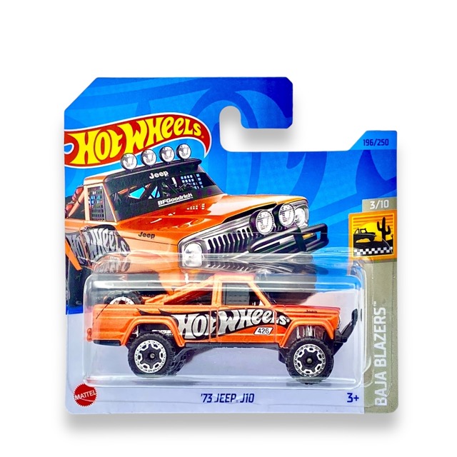 Hot Wheels '73 Jeep J10 (Metallic Orange) - 3/10 Baja Blazers - 2023 - 196/250 (Short Card) - COMES IN A KLAS CAR KEEPER HOT WHEELS PROTECTOR COLLECTORS CASE - HKG61