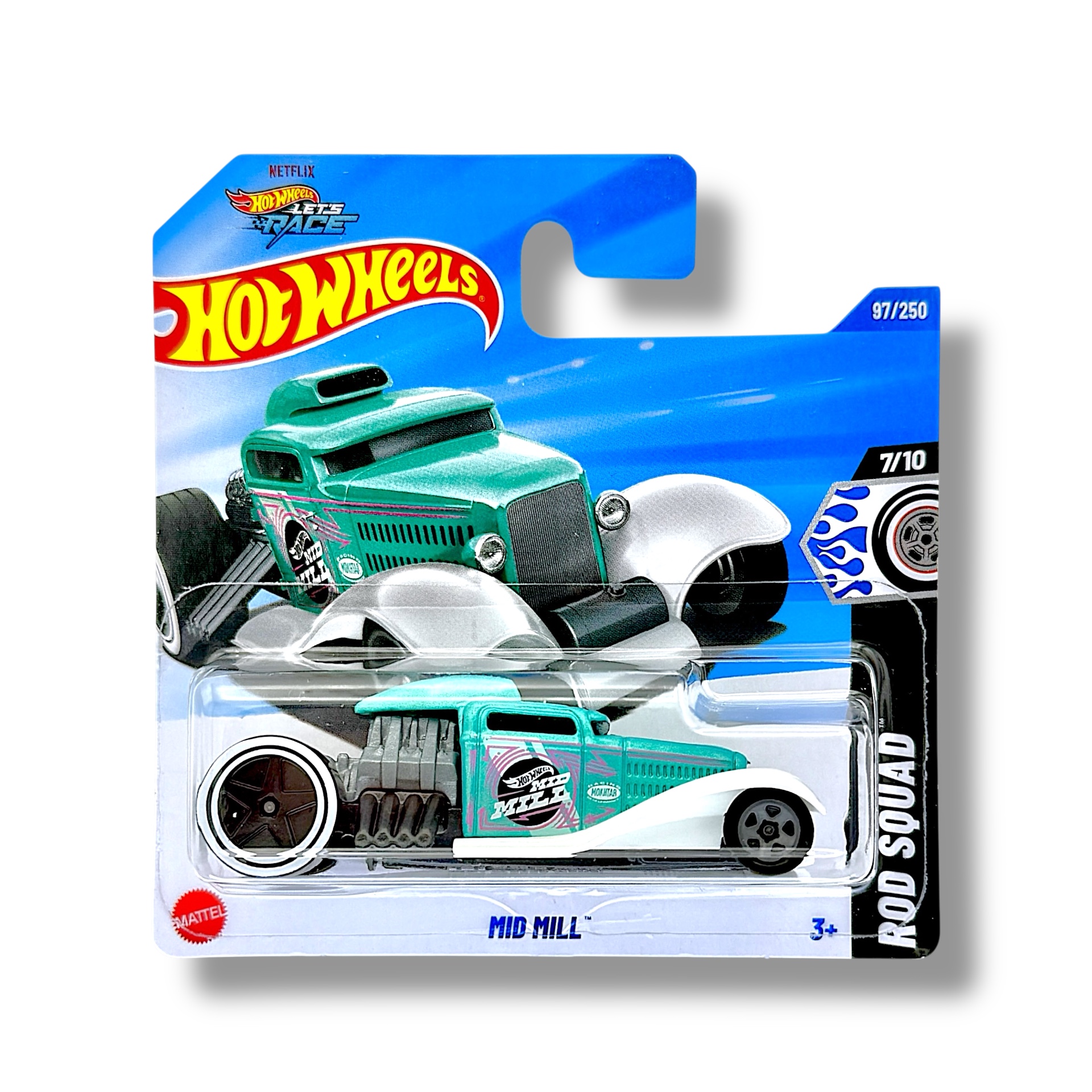 Hot Wheels Mid Mill (Teal, White & Silver - Hot Wheels Let's Race) HYX79