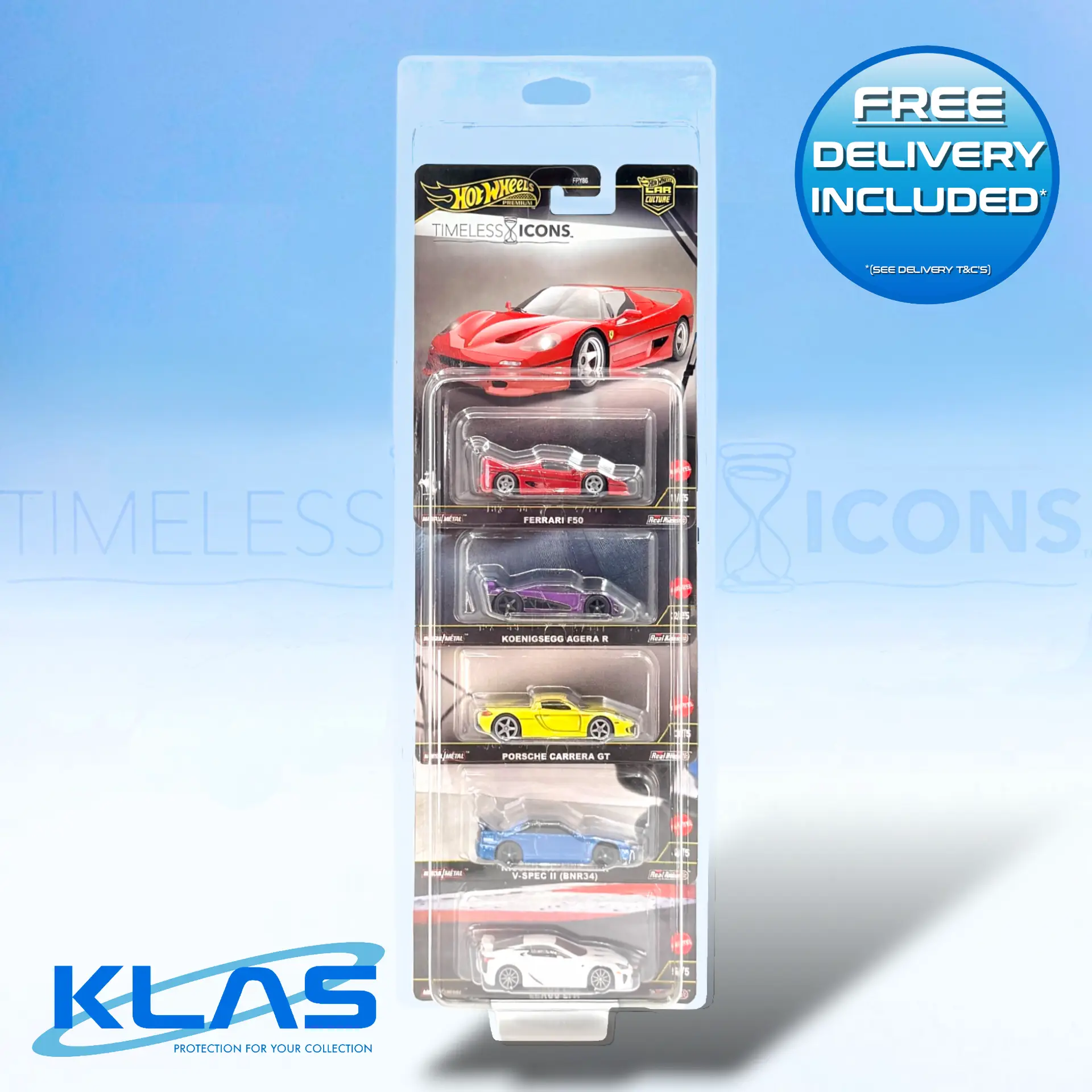 Hot Wheels Car Culture Timeless Icons 5 Car Set with KLAS Car Keeper Protector and Free UK Delivery