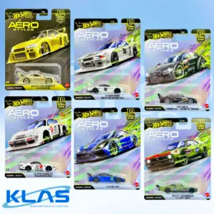 Hot Wheels Aero Styles Gold Chase Complete 6 Car Set + KLAS Car Keeper Protectors